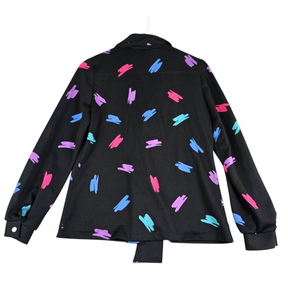 Vintage Blair Blouse Women Medium Black Abstract Brushstroke Tie Neck‎ 80s 90s - Picture 8 of 8